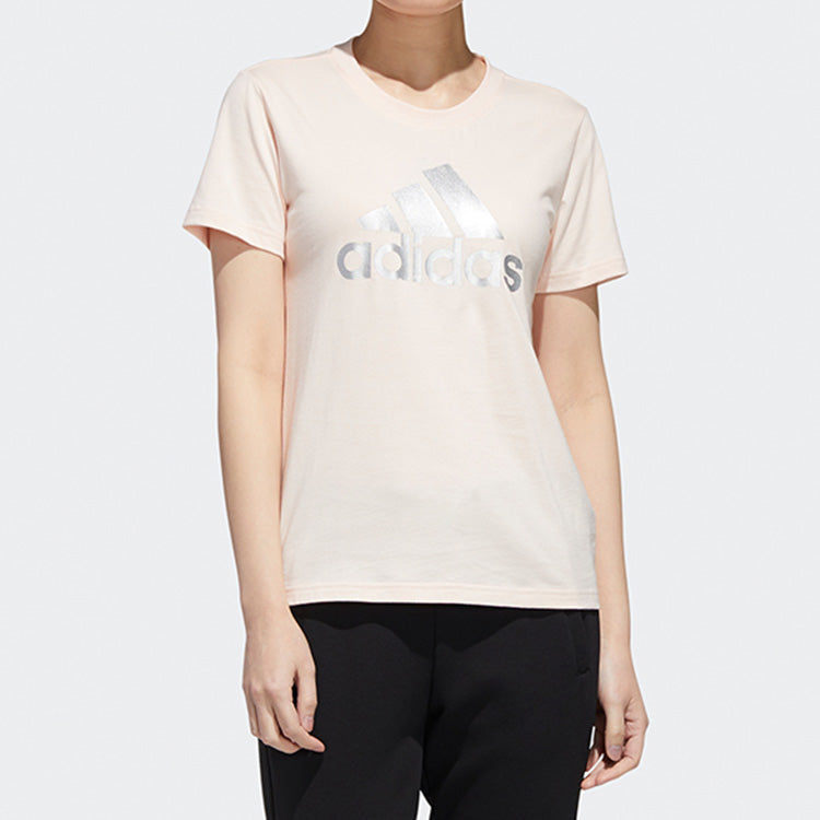 (WMNS) adidas Large Shiny Logo Short Sleeve Pink GK8721