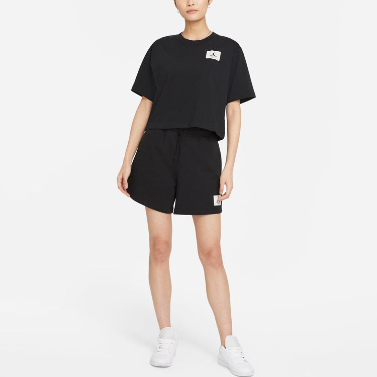 (WMNS) Air Jordan Essentials Boxy Round Neck Pullover Sports Short Sleeve Black T-Shirt DD7055-010