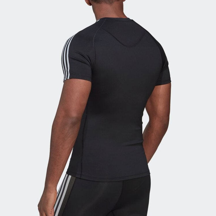 adidas Solid Color Stripe Logo Casual Round Neck Short Sleeve Black T-Shirt HD3525