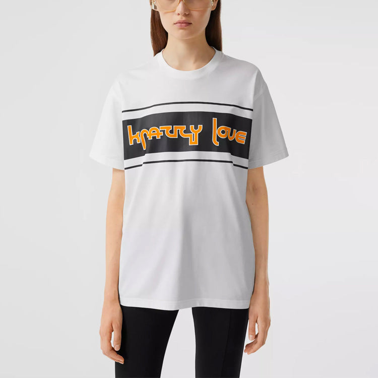 Burberry Slogan Printing Loose Short Sleeve White 80360411