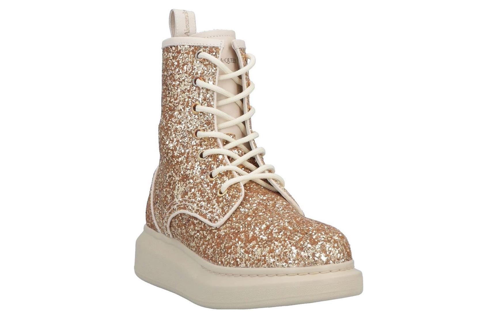 (WMNS) Alexander McQueen Ankle Boots 'Gold Glitter' 586394W4EY68034