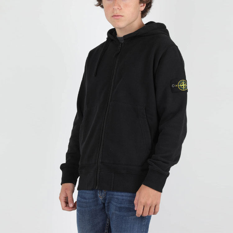 Men's STONE ISLAND Sleeve Logo Zipper Classic hooded Cardigan Black 731564220-V0029