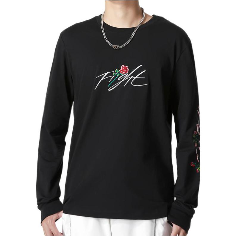 Men's Nike Sleeve Side Flowers Logo Printing Round Neck Long Sleeves Black DQ7387-010