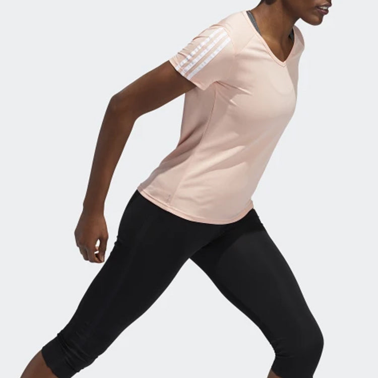 (WMNS) adidas Run 3S Tee Running Sports V neck Pullover Short Sleeve Pink EK0888