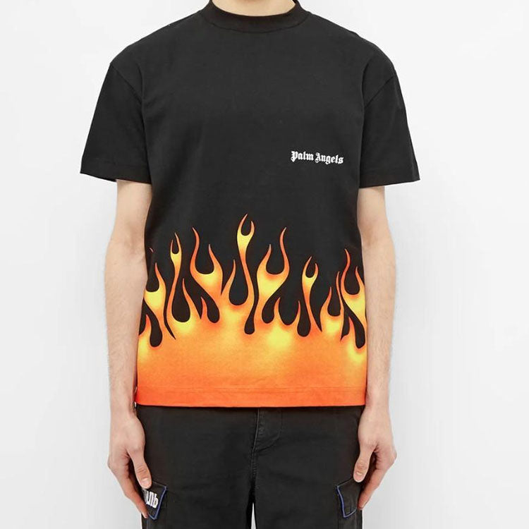 Men's PALM ANGELS Firestarter Classic Tee Flame Short Sleeve Black PMAA001R204130171088