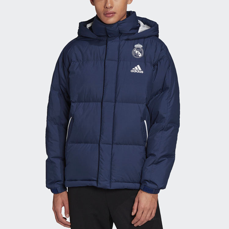 adidas Real SSP DW JKT Real Madrid Soccer/Football protection against cold Stay Warm Detachable hooded down Jacket Blue FQ3318