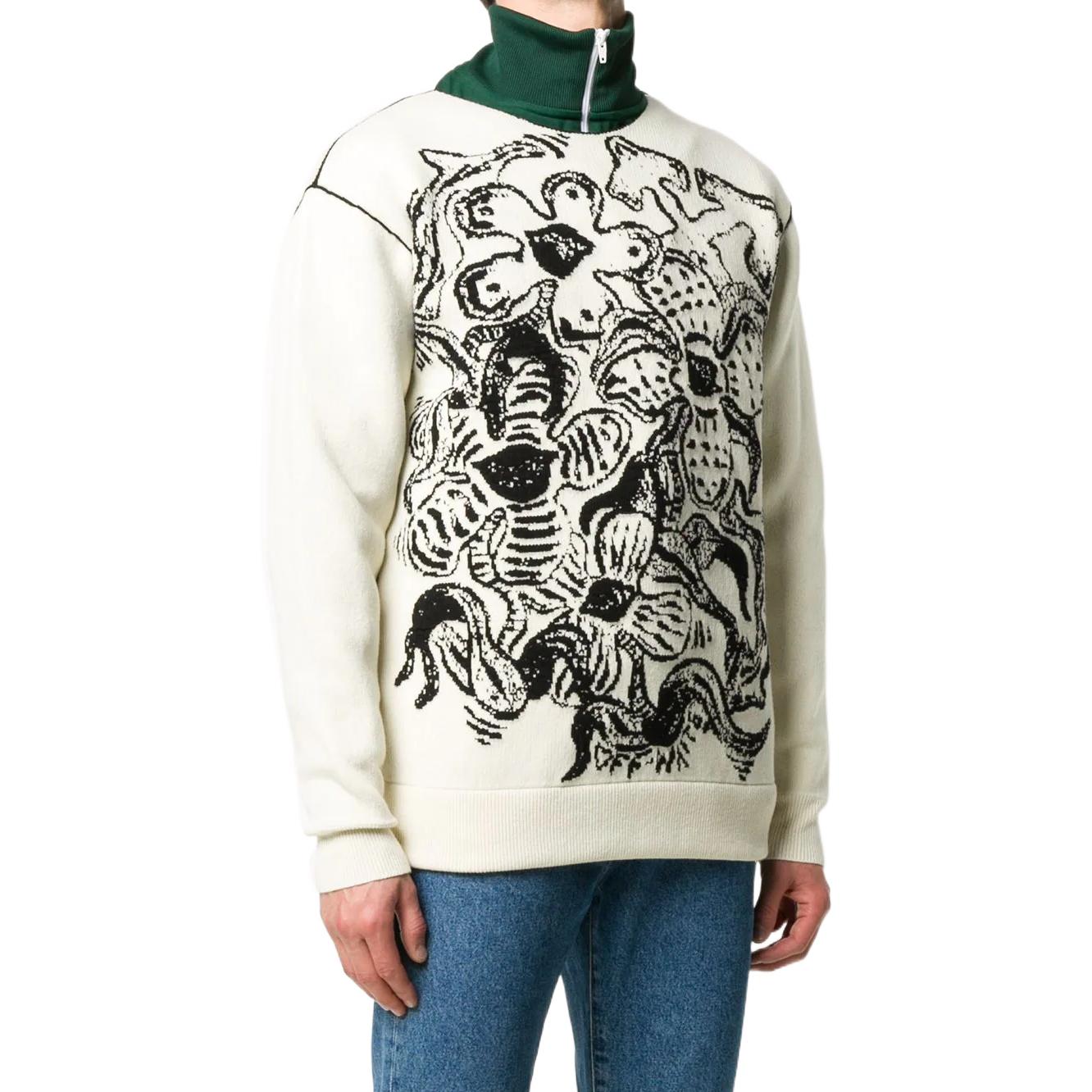 Men's Off-White FW22 Flowers Pattern Jacquard Round Neck Pullover Knit Wool Sweater Version White OMHE049E20KNI0010310
