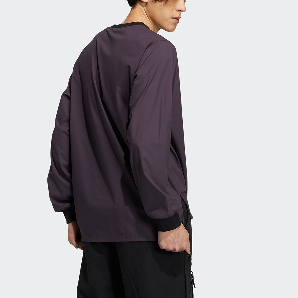 adidas originals Prem Wvn Ls Tee Chest Zipper Pocket Pullover Round Neck Long Sleeves Purple H58049