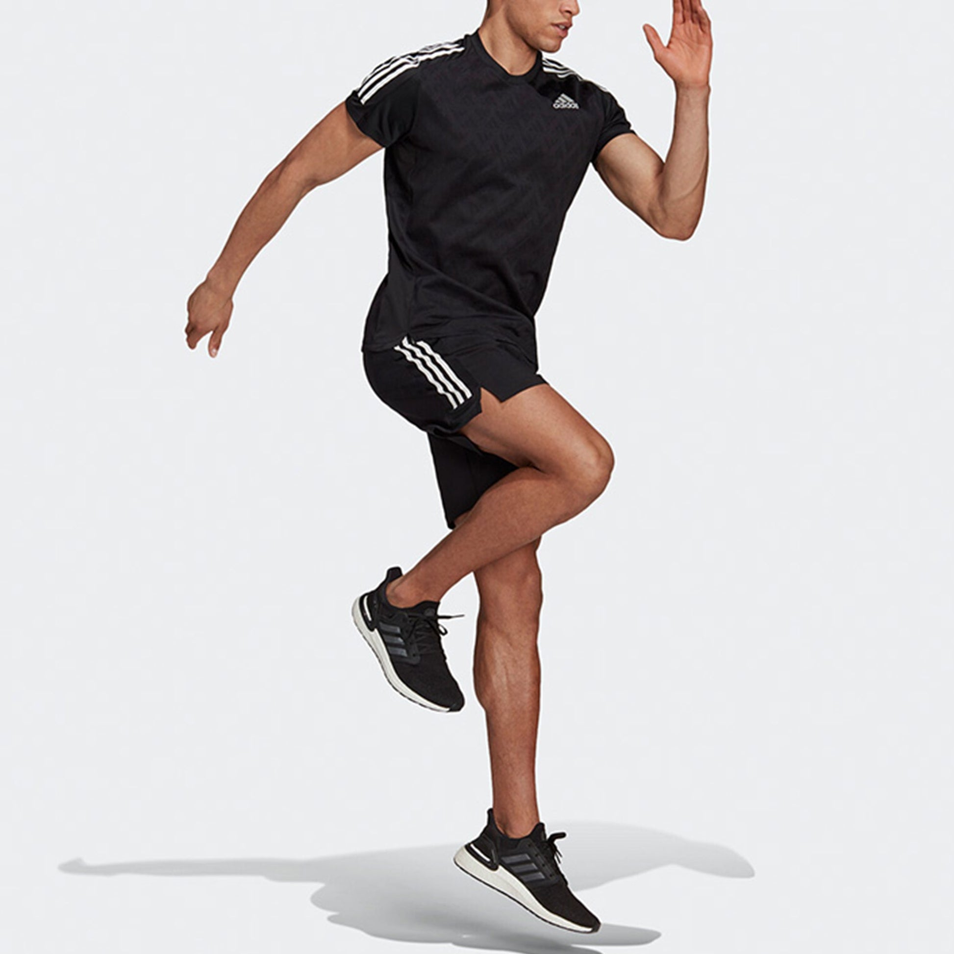 adidas Own the Run Tee Sports Training Stripe Round Neck Short Sleeve Black H36450