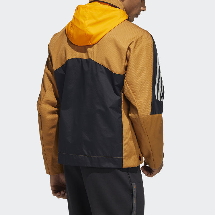 Men's adidas Logo Stripe Printing Hooded Jacket Brown HE9910