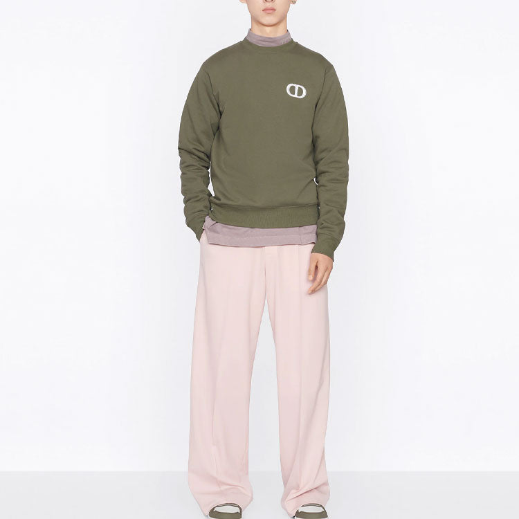 Men's DIOR SS22 Round Neck Cotton Fleece Material Pullover Olive 113J699A0531-C680