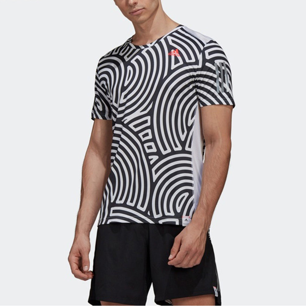 Men's adidas x Hiroko Takahashi Riko Crossover Round Neck Printing Casual Sports Running Short Sleeve Black T-Shirt GD5031