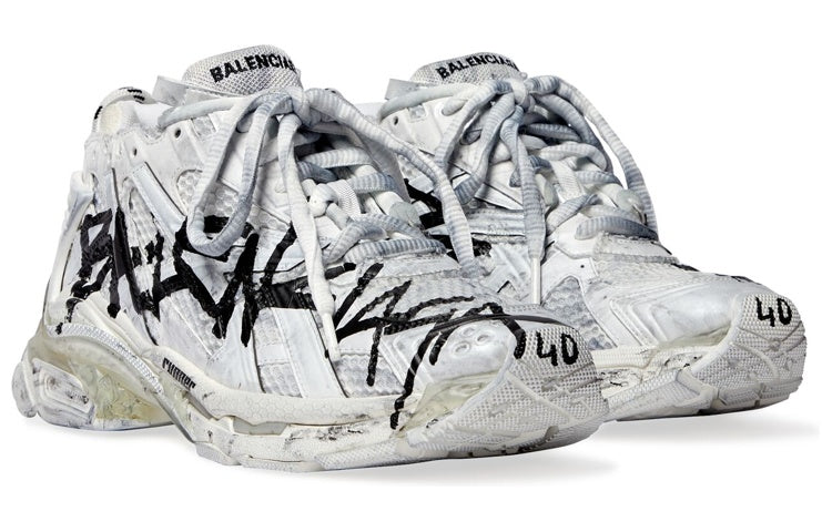 Balenciaga Runner Graffiti Sneakers 'Black and White Mesh and Nylon' 677403W3RBQ9010