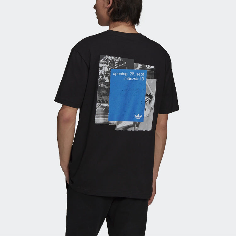 Men's adidas originals Back Alphabet Embroidered Loose Round Neck Short Sleeve Black T-Shirt H13521