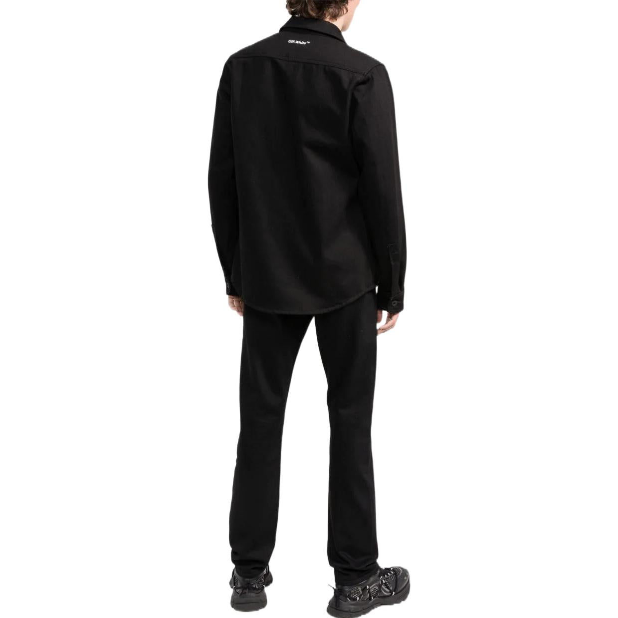 Off-White SS22 Arrow Logo Pattern Denim Long Sleeves Shirt Black OMYD027C99DEN0021001
