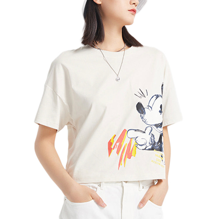 (WMNS) Li-Ning x Disney Mickey Mouse Crossover Tee 'White' AHSQ268-1