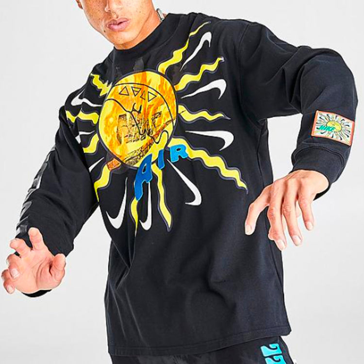Nike Mock Element logo Printing Round Neck Long Sleeves Black DC2721-010