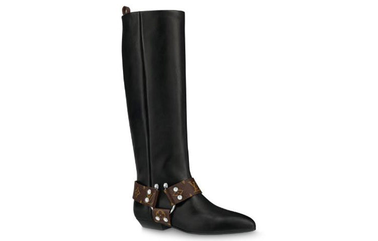 (WMNS) LOUIS VUITTON Rhapsody High Boots 'Black with Brown Belt' 1A5STD