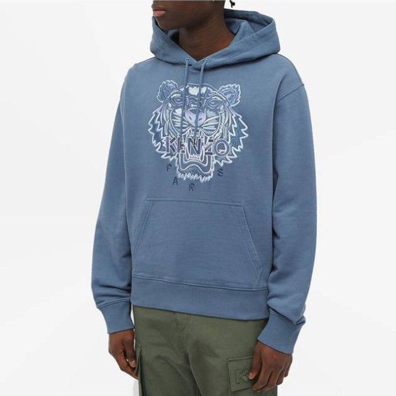 Men's KENZO SS21 Tiger Head Embroidered Hooded Sports Blue FB55SW3164XG-67