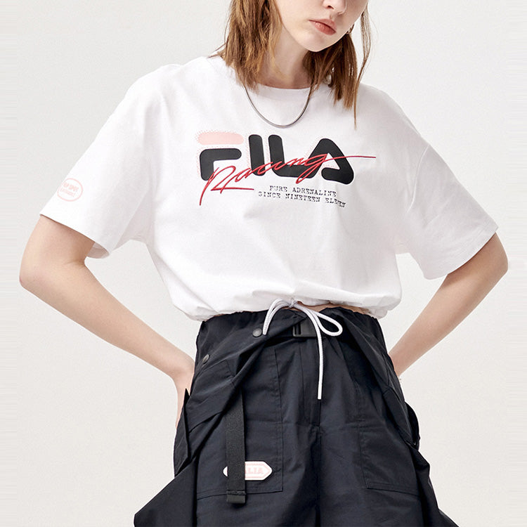 (WMNS) FILA FUSION Logo Alphabet Printing Loose Round Neck Short Sleeve White T-Shirt T11W123110F-WT