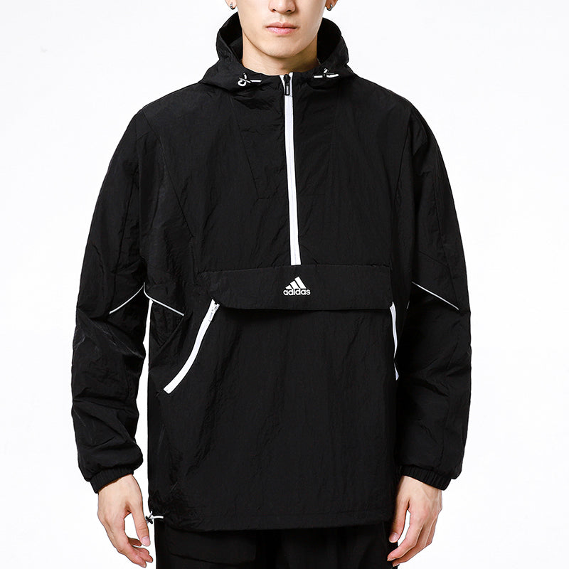 adidas Athleisure Casual Sports hooded Training Knit Jacket Black H40213