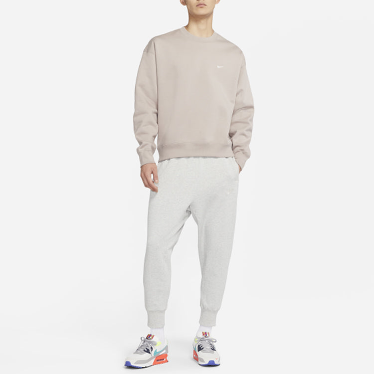 Men's Nike Lab Fleece Crew Solid Color Plush Stay Warm Sports Round Neck Pullover Yellow DA0318-245