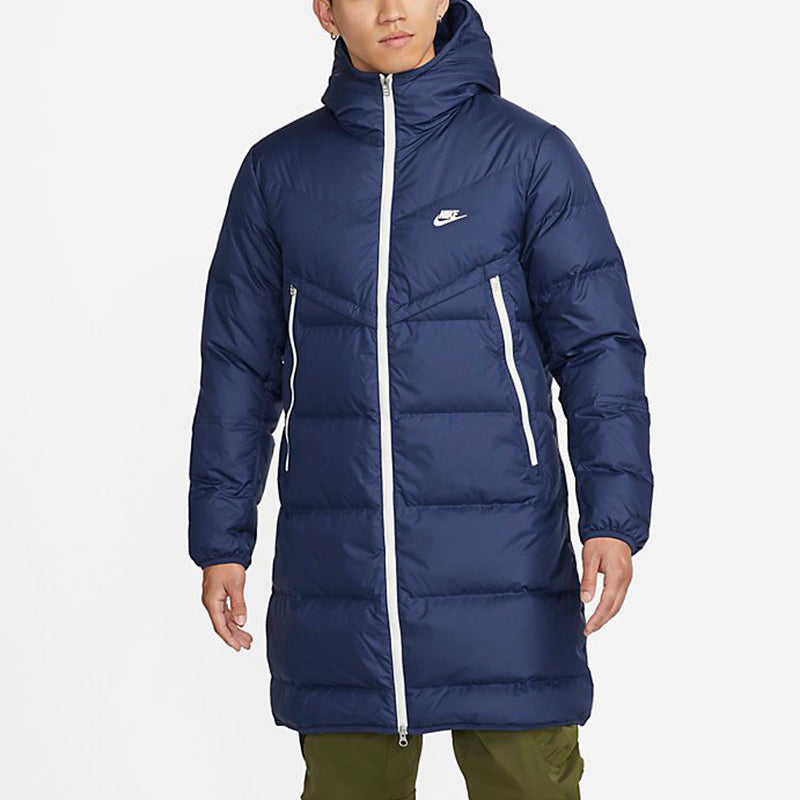Nike Logo mid-length Sports hooded down Jacket Navy Blue DD6789-410