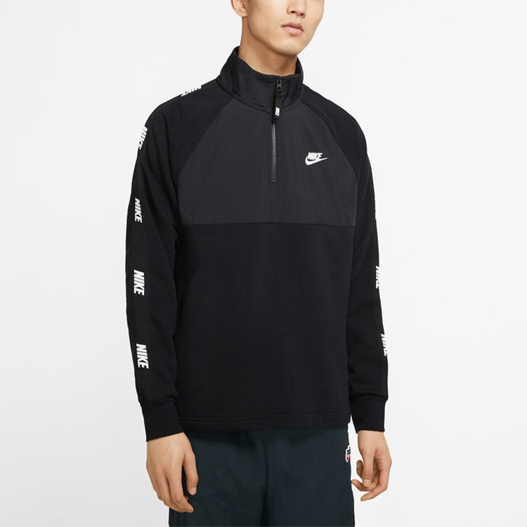 Nike Sportswear Hybrid Fleece Lined Large Logo Zipper Cardigan Splicing Pullover Black CJ4419-010