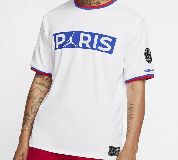 Air Jordan Paris Saint-Germain team logo Short Sleeve White BQ8359-100