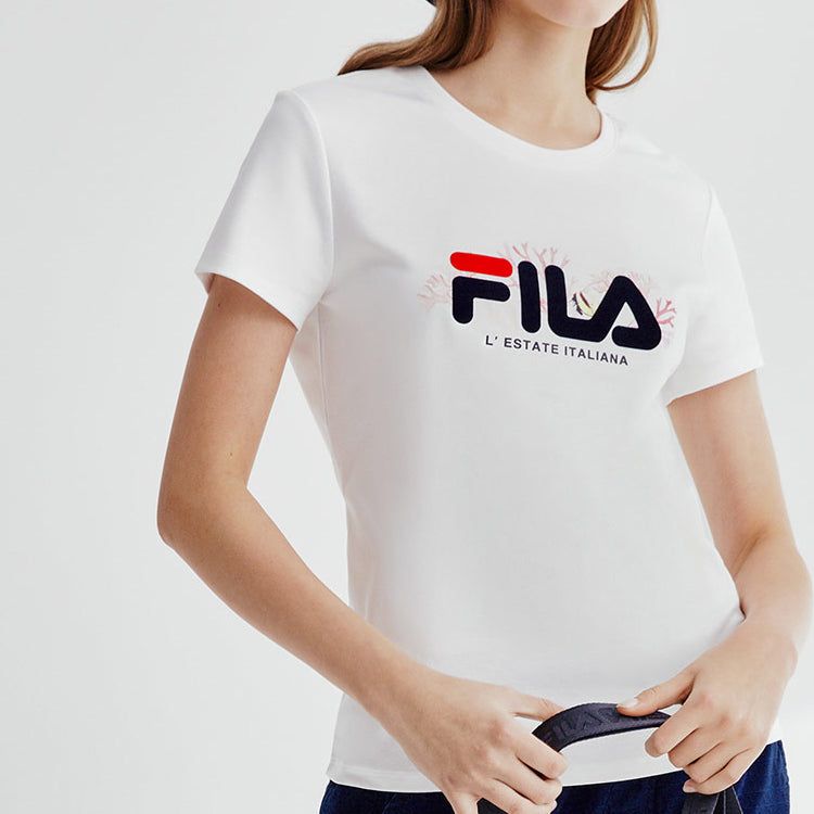 (WMNS) FILA Round Neck Short Sleeve White T-Shirt F61W028117F-WT