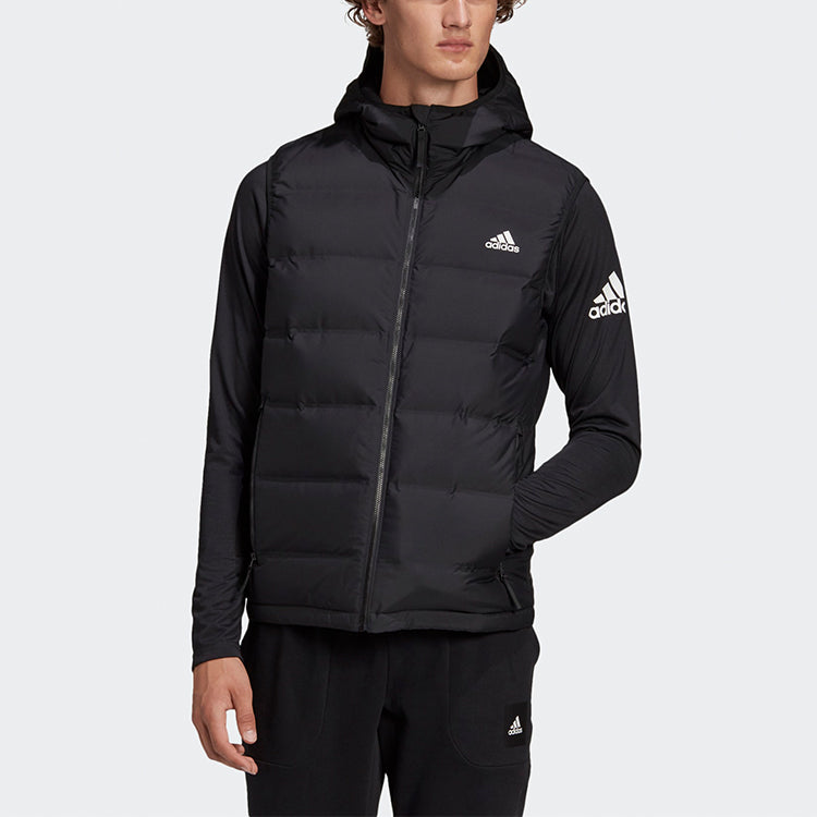 adidas Logo Casual Sports hooded Down Vest Black GK0675