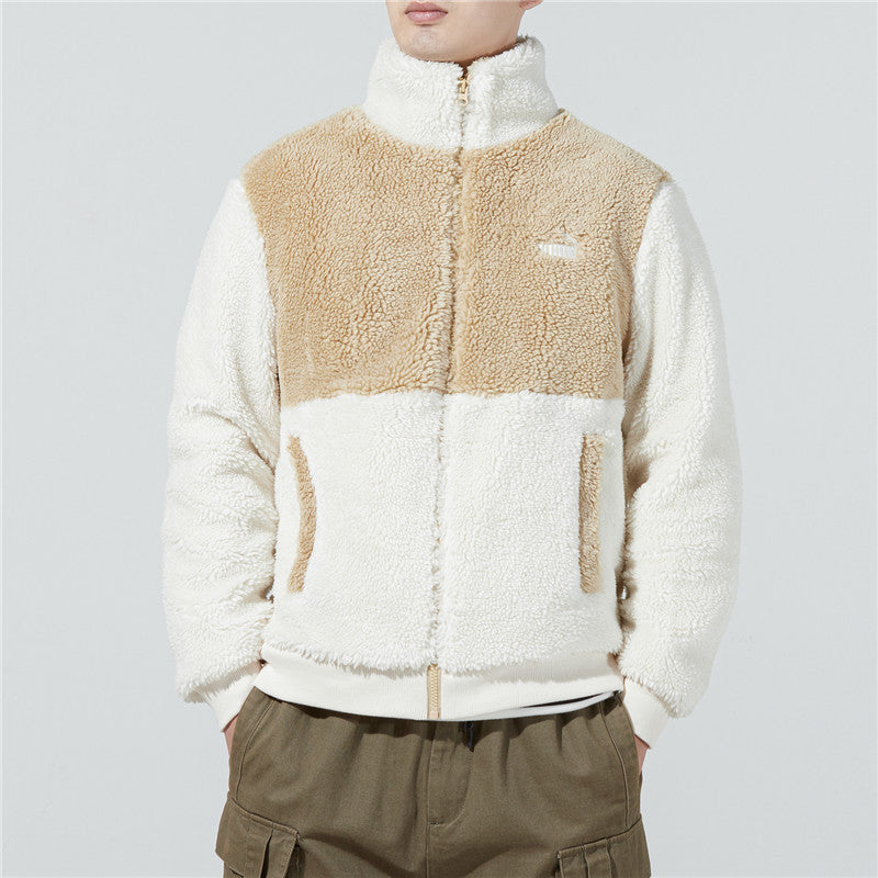 PUMA Colorblock lamb's wool Stay Warm Sports Stand Collar Logo Jacket White 848954-93