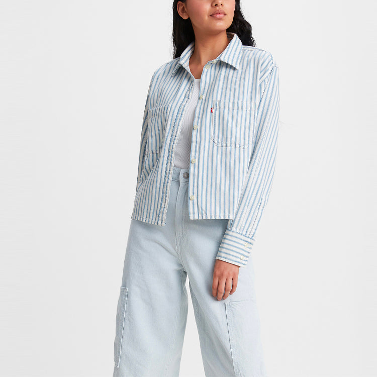 Levis Loose Lapel Stripe Short Long Sleeves Blue Shirt 29685-0004