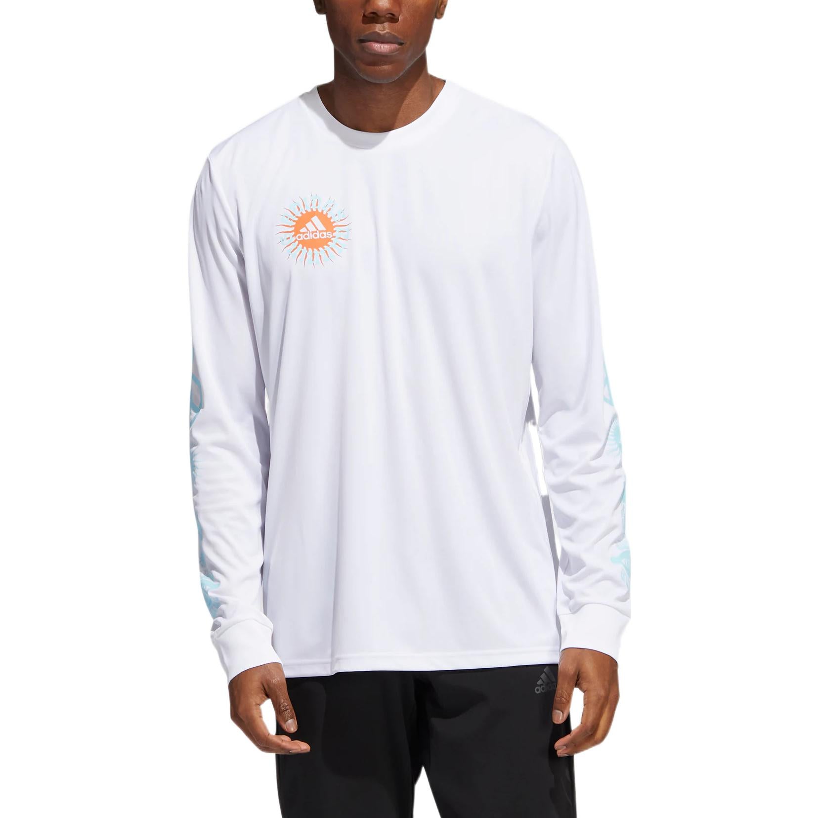Men's adidas Btn G Ls T Back Printing Pattern Logo Round Neck Pullover Long Sleeves White T-Shirt HA4306