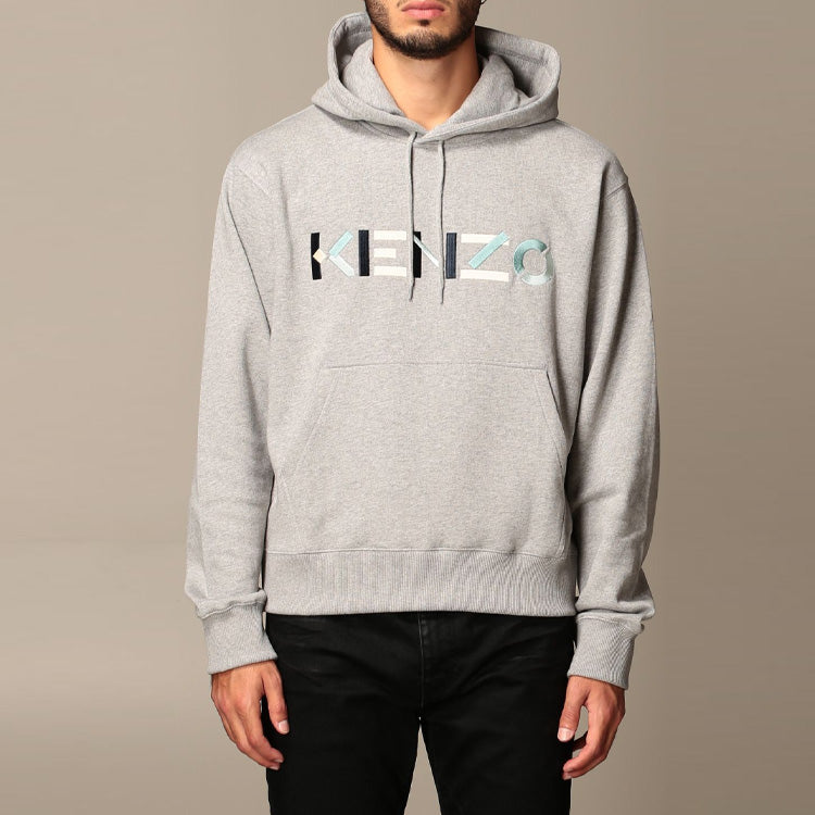 Men's KENZO FW20 Alphabet Logo Embroidered Cotton Hooded Long Sleeves Pearl Gray FA65SW3044MO-94
