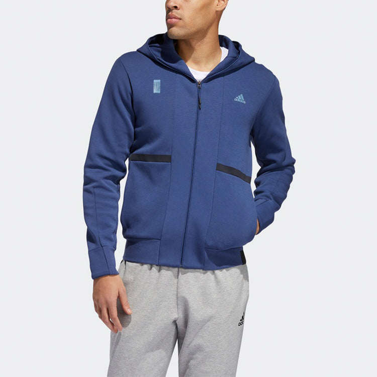 adidas logo Colorblock Casual hooded track Jacket Blue FU6255