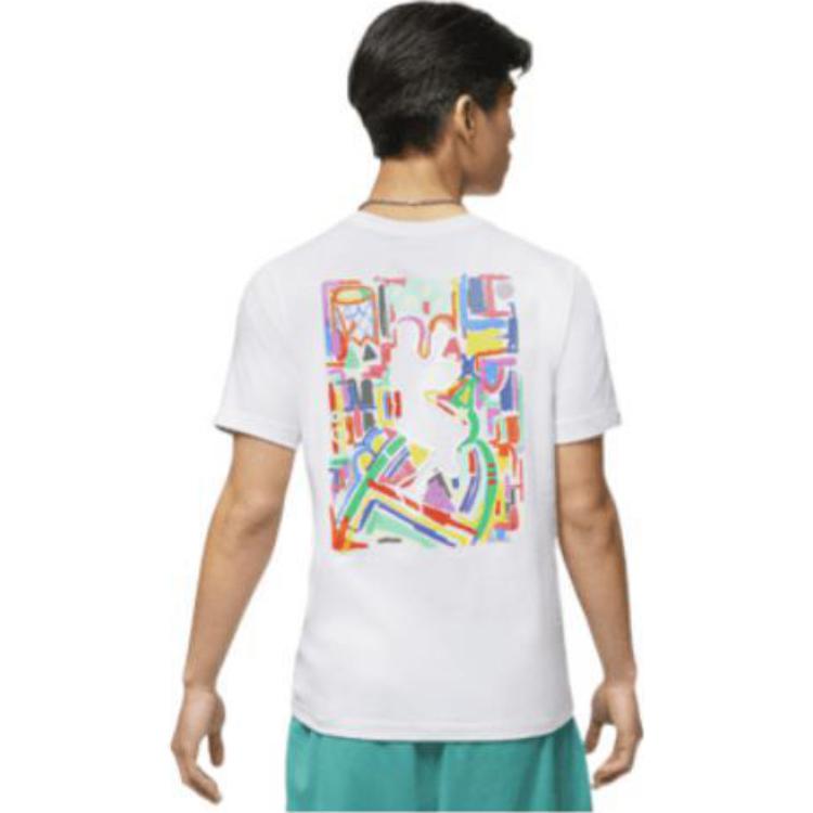 Air Jordan Brand Multi-Color Logo Printing Round Neck Short Sleeve White DM3079-100