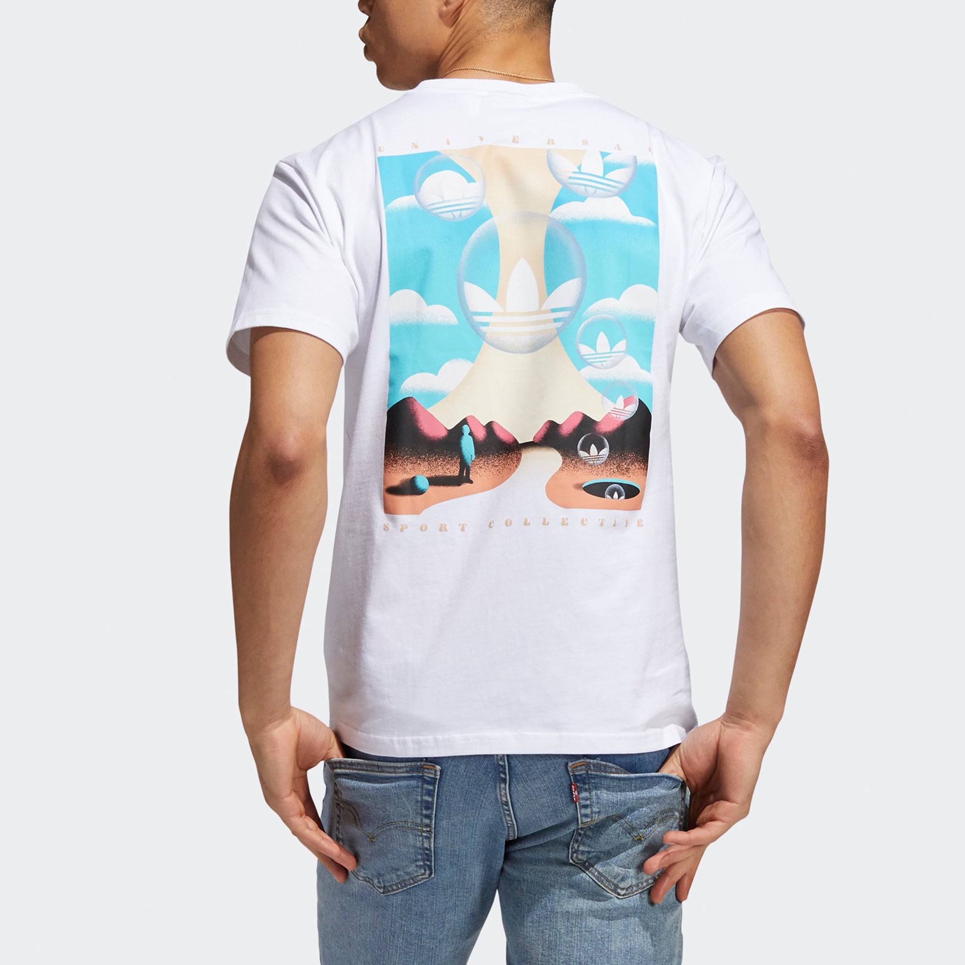 adidas originals Summer Box Line Back Printing Sports Short Sleeve White H31311