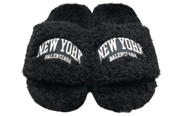 (WMNS) Balenciaga Furry Slides 'Black' 654261W2DO21008