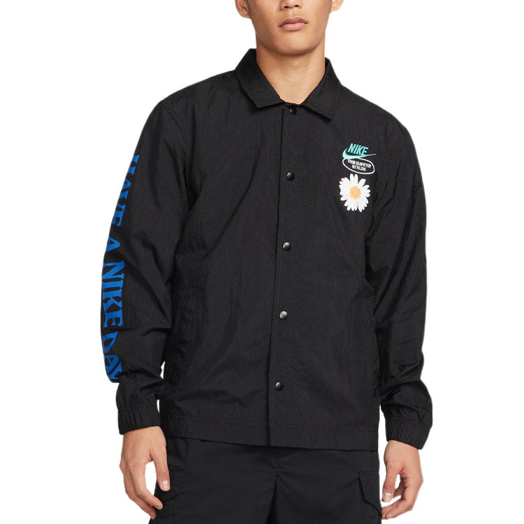 Men's Nike SS22 Retro Embroidered Daisy Long Sleeves Jacket Autumn Black DM5056-010