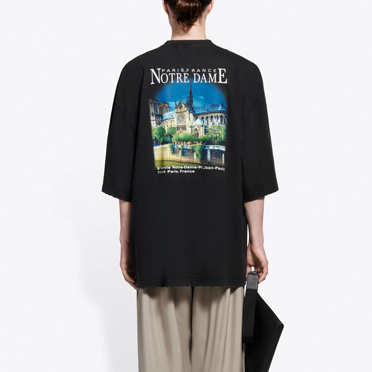 Balenciaga SS21 Retro Plain Weave Large Short Sleeve Unisex Black T-Shirt 641614TJVH61000