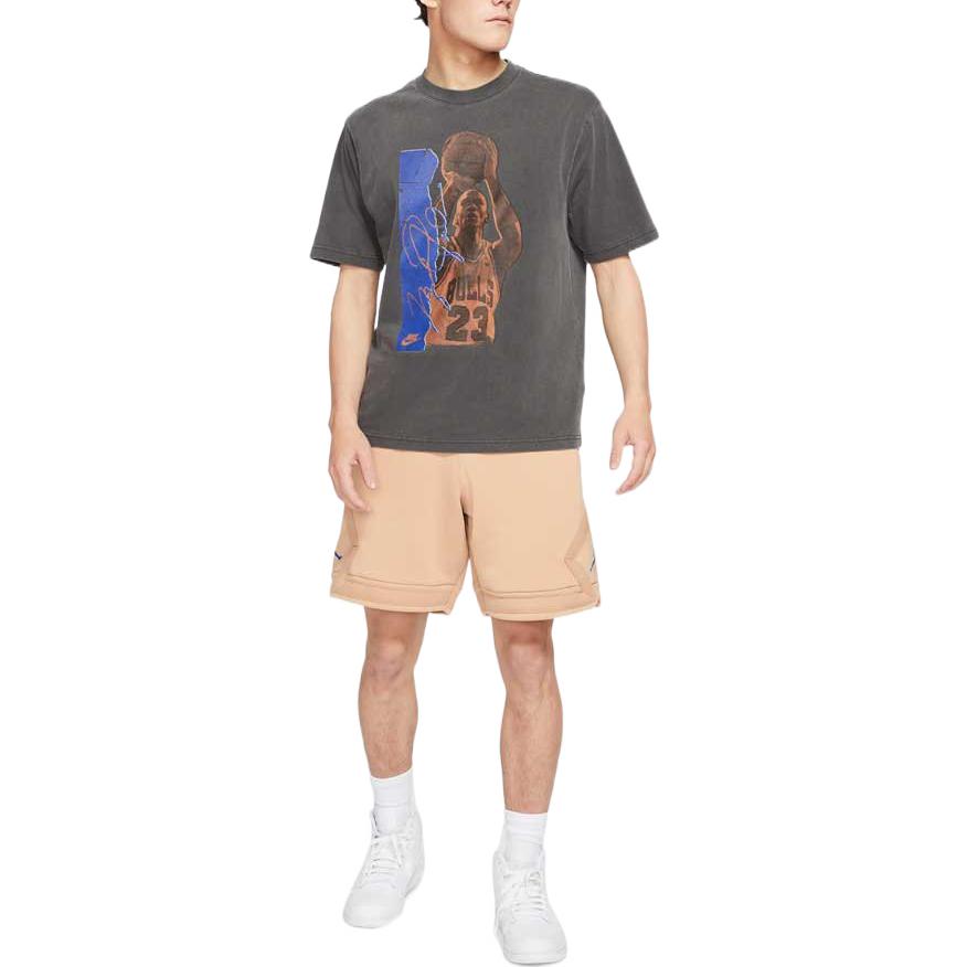 Men's Jordan Character Basketball Offset Printing Round Neck Short Sleeve Black T-Shirt DA9892-010