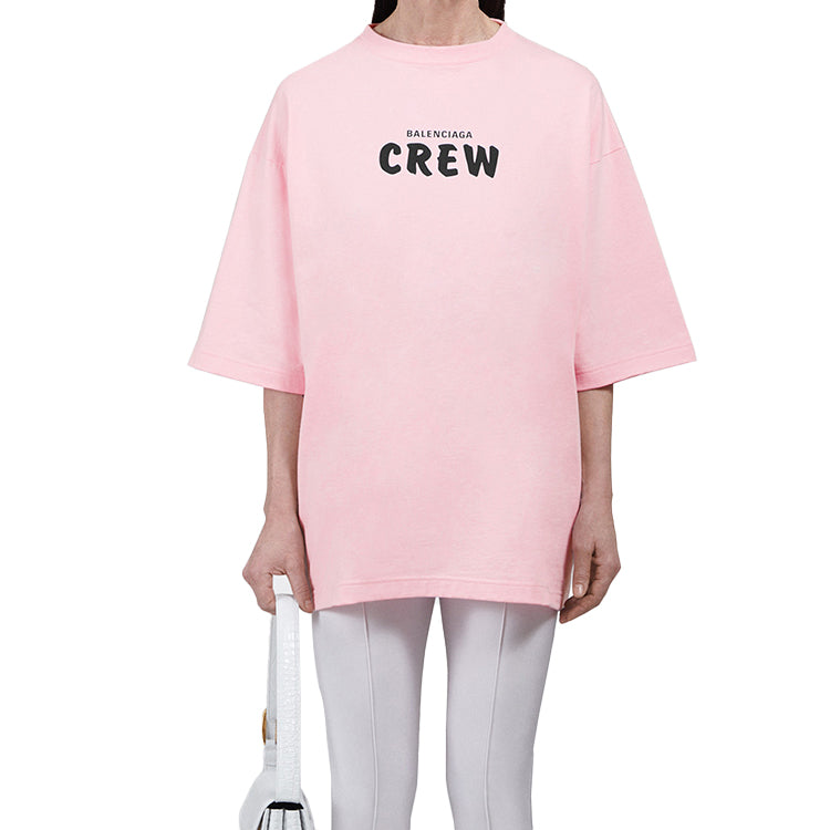 Balenciaga Crew Logo Printing Short Sleeve Pink/Red 620941TIVG91900