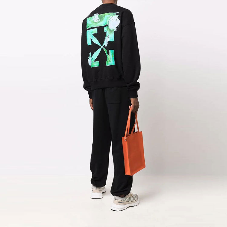 Men's Off-White FW21 Tornado Arrow Logo Printing Pullover Round Neck Loose Fit Black OMBA054F21FLE0081084