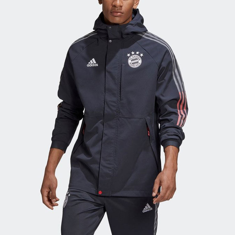 adidas Black Bayern Munich Soccer/Football Sports Hooded Jacket Gray FR3983