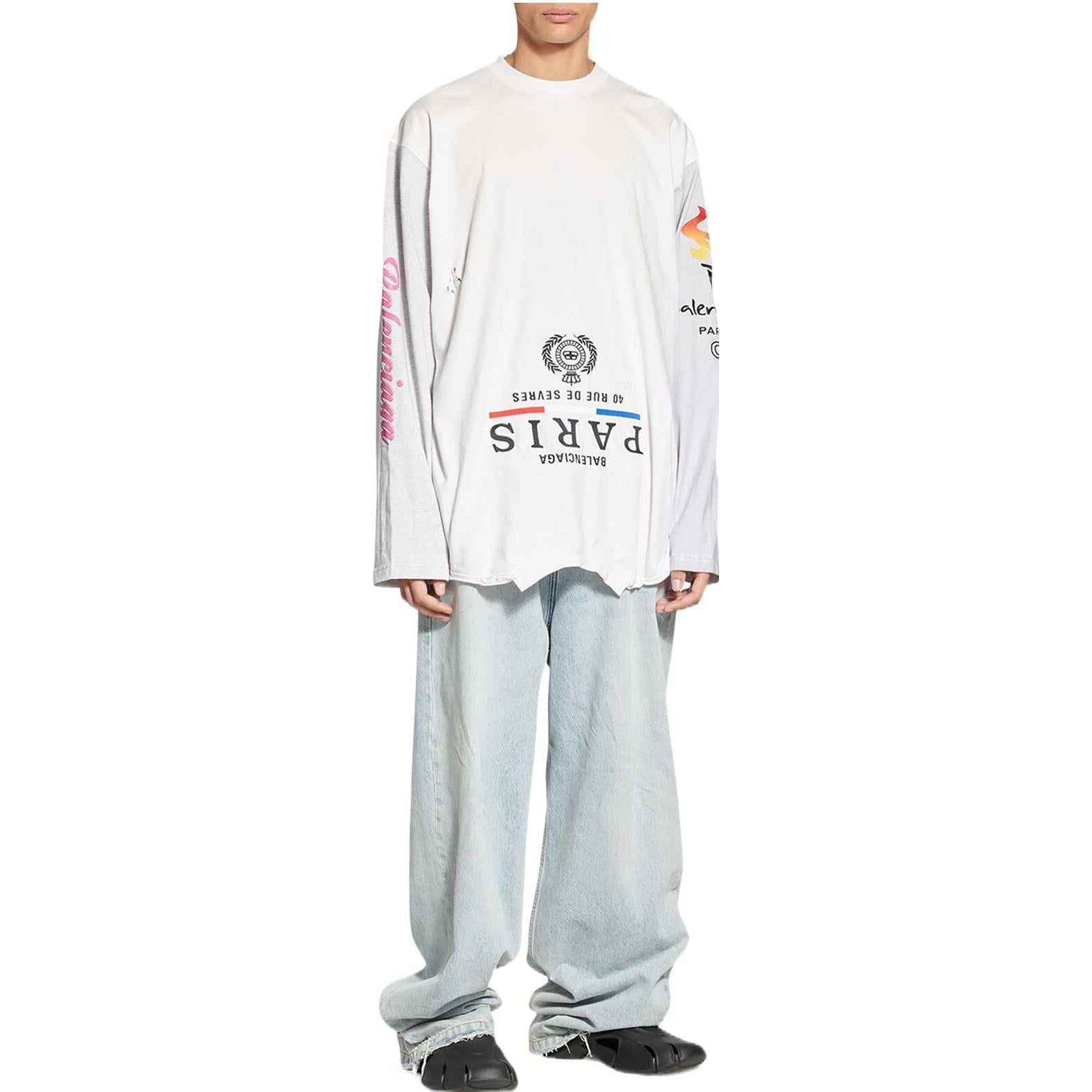Balenciaga Upside Down Long Sleeve T-Shirt 'White' 698155TMVC99000