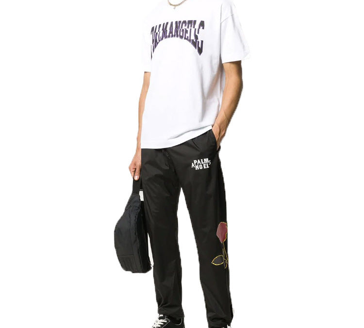 Men's PALM ANGELS Chest Large Logo Printing Short Sleeve White PMAA001E20JER0050137