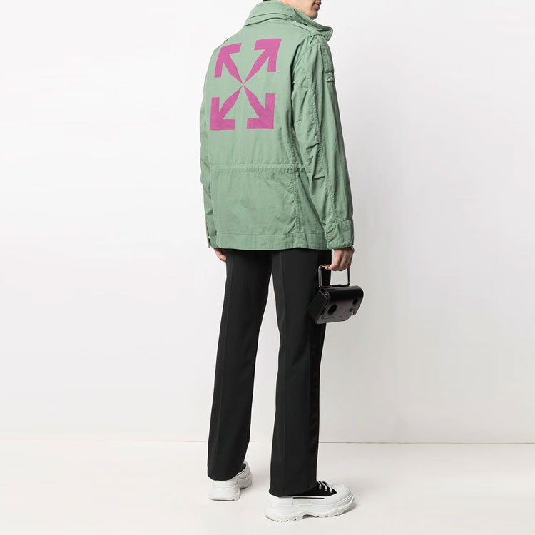 Off-White SS21 Arrows Logo Solid Color Multiple Pockets Jacket Green OMEL015R21FAB0015932
