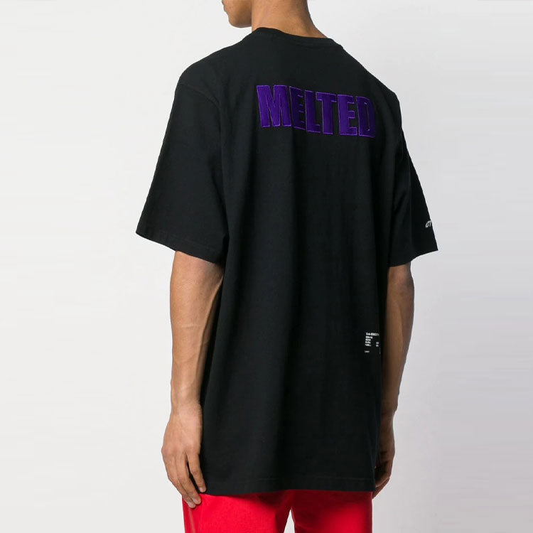 HERON PRESTON Melted Word Satin Short Sleeve Unisex Black HMAA001S19632053