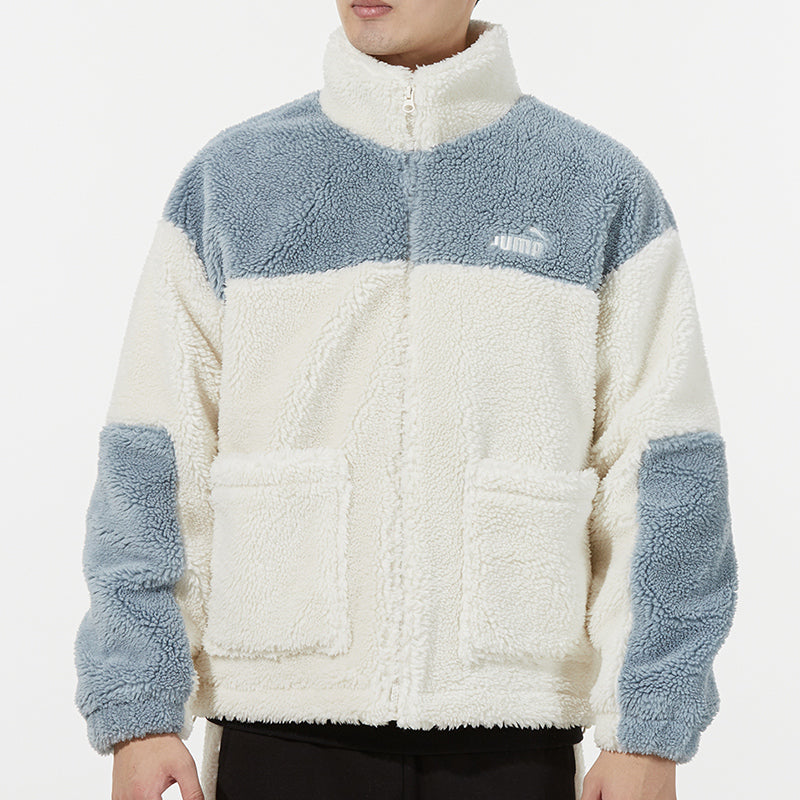 PUMA Color Blocking Sherpa Jacket Contrasting Colors lamb's wool Stay Warm Sports Logo Creamy White 534931-93